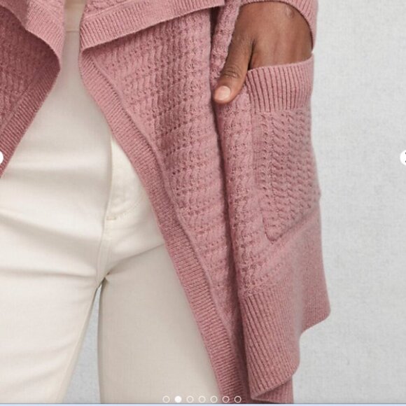 Garnet Hill Drape Front Cabled Cashmere Cardigan Pockets Jade - Picture 4 of 13